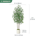 SOGUYI Ficus Artificial Tree 7ft Fake Silk Plant for Home Decor Indoor, Faux Tree in White Imitation Ceramic Planter Fake Floor Plant for Living Room and Home Office Corner Indoor Decor, Set of 1 - Image 6