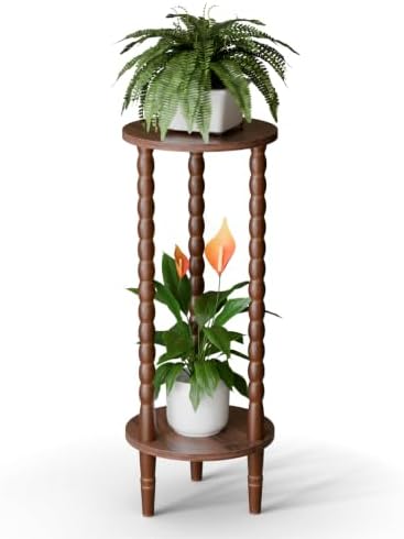 30" Tall Plant Stand Indoor, Round Rubber Wood Corner Plant Shelf Holder by POZILAN