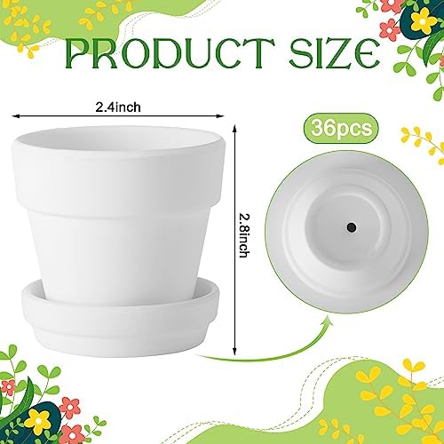 Lallisa 36 Pieces 3 Inch Mini Terracotta Pots with Saucers and Drainage Hole White Paintable Pottery Small Clay Pots for Crafts Mini Planters for Succulents Cactus Flowers Garden Crafts Wedding Decor - Image 2