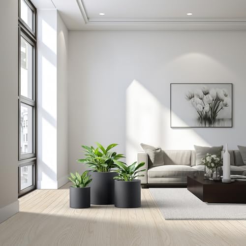 Kante Set of 3 Black Concrete Cylinder Round Planters for Modern Home - Image 3