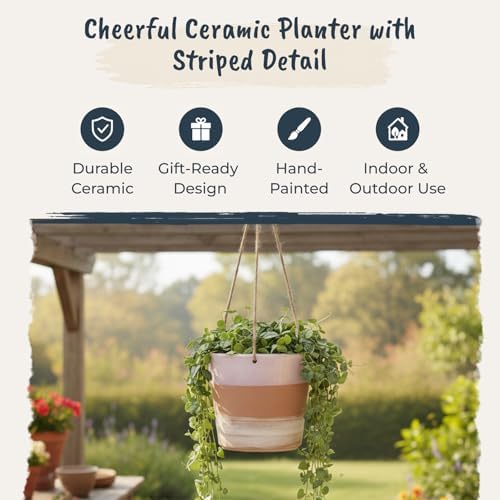 Hanging Stripe Rings 6.5" Flower Pot, Multi Color - Image 4