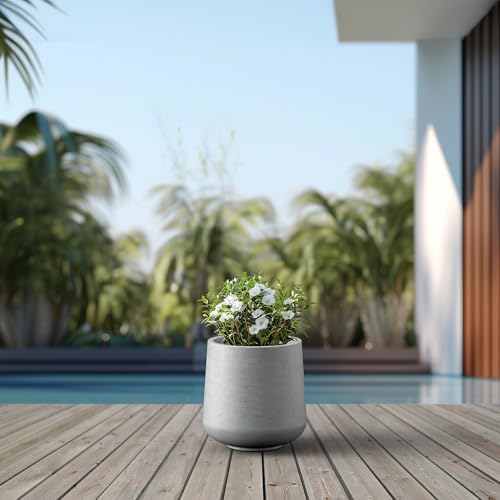 Kante Pale Gray Concrete Planter 13" Dia All-Weather Round Accent Pot - Image 5