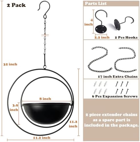 Hajia 2 Pack Moon Shaped Hanging Plant Holder with 8 Inch Detachable Pot, Black Metal Plant Hanger for Indoor Outdoor, Minimalist Hanging Planter for Wall Ceiling Decor.(with Drainage Holes) - Image 4
