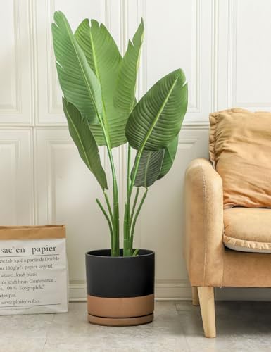 ADN 10inch Black+Brown Ceramic Planter Pot with Drainage Hole and Saucer - Image 6