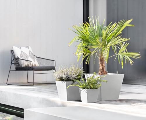 Ecopots Rotterdam Square Flower Planter, White Grey, 12" - Image 3