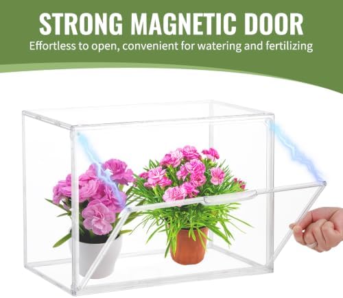 3 Pcs Mini Greenhouse for Indoor Clear Tabletop Stackable Greenhouse with Gloves Portable Acrylic Plant Green House with Magnetic Waterproof Door for Plants Grow Warmer, Seed Starting - Image 5