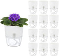 Planterhoma 12 Pack Self Watering Pots for Indoor Plants, 4 Inch Plant Pot Plastic Self Watering Planter for Orchid, African Violet, Small Clear Flower Pots with Drainage Holes and Wicking Rope, White by Planterhoma