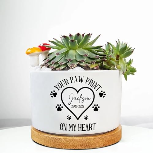 Personalized Dog Memorial Gift Planter, Dog Sympathy Gift - Pet Memorial, Pet Memorial Planter Pot with Bamboo Tray, Custom Pets Condolences Loss Gifts, Dog Memorial Gifts Plant Pot, 5 by Godashop