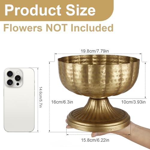 Retro Gold Vases for Centerpieces Set of 2 Brass Metal Vases for Flowers Decorative Pedestal Bowl for Table Centerpieces Floral Arrangments on Housewarming Wedding Party - Image 6