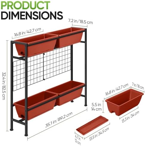 CADUKE Raised Garden Bed, Garden Raised Planter Box with Legs, 32" Elevated Vegetable Garden Beds with Drainage Holes & Trellis, Herb Garden Planter Outdoor for Vegetables, Balcony, Red - Image 2