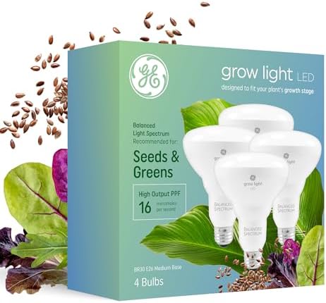 GE Grow Lights for Indoor Plants, BR30 Indoor Floodlight, LED Light Bulbs for Seeds and Greens with Balanced Spectrum, 25,000 Hours Lifespan, 16 PPF, 4 Pack (Packaging May Vary) by GELighting
