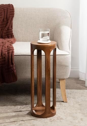 Kate and Laurel Dahl Wooden Round Drink Table; 8 x 23; Walnut Brown; Mid-Century Modern Circle Wood Accent Pedestal Table for Living Room Plant Stand or Small Bedroom Nightstand - Image 2