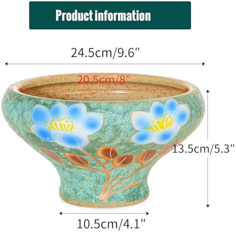 Sungmor 9.6 Inch Large Succulent Plant Pots, Pretty Hand Painted Ceramic Planter with Drainage, Indoor Outdoor Cactus Planter Bonsai Pot, Flower Pot for Indoor Plants Garden Windowsill Desktop Decor - Image 6