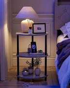 Small Round Side Table - 3-Tier Oval Accent Table for Small Spaces, Rustic Wood and Metal Nightstand for Living Room or Bedroom, Built-in USB Ports and Power Outlet, Greige - Image 5