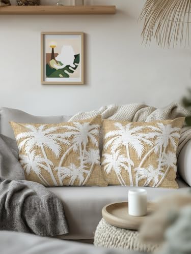 Outdoor Pillow Waterproof 1 Pack, Tropical Palm Tree Patio Throw Pillows for Couch Bed Sofa with Insert, Vintage Tan Exotic Botanical Plants Decorative Travel/Reading/Camping Pillow Set 18x18 Inch - Image 3