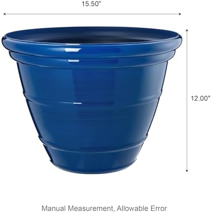 Glitzhome 15.5" D Large Flower Pots, Set of 2 Large Planters for Outdoor Plants with Drainage Holes, Cobalt Blue Faux Ceramic Finish, Plastic Tall Flower Pots for Garden, Patio, Porch or Indoor Use - Image 2