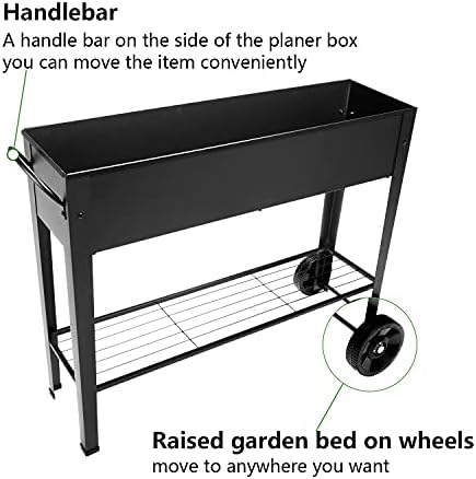 Piksedo Raised Garden Bed, Elevated Planter Metal Plant Box with Wheels with Legs Standing Garden Stand Drainage Holes Frosted Black - Image 4