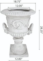 Large Antique White Magnesium Oxide Outdoor Urn Planter, Classical Style, 18.75 x 28.25 Inch (Antique White) - Image 2