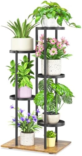 iDavosic.ly 5 Tier Plant Stand Indoor Outdoor, Black & Brown, 7.9 Inch Tray by iDavosicly