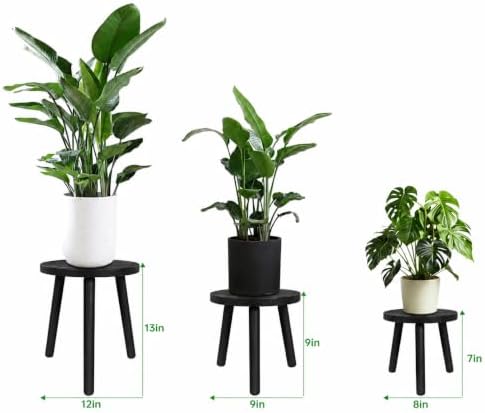 Amdermi 3-Pack4-pack Wood Plant Stands Indoor, Single Plant Stand for 6-12 Inch Pots, Mid-Century Modern Plant Stool, Tall Plant Stand for Large Plants for Living Room, Balcony, Office (3, black) - Image 2