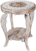 Round Accent End Table, White Wash, 18x22 by TheWoodenTown