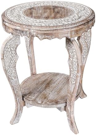 Round Accent End Table, White Wash, 18x22 by TheWoodenTown