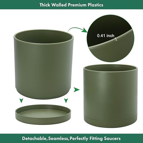 D'vine Dev Plastic Planter Pot with Saucer, 14 in, Olive, 74-X-I-4 - Image 5