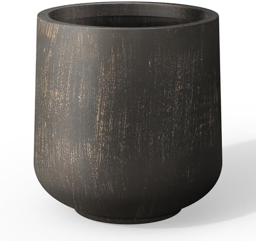 Kante Large Round Curved Vintage BRN Concrete Planter 16.5" Dia, Outdoor by Unknown