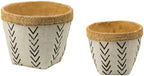 10 x 8 Set of 2 Cement Planters with V Pattern, White and Brown - Image 2