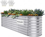 YITAHOME 24" Tall 9 in 1 Large Raised Garden Bed Kit, 8x2x2ft Galvanized Metal Planter Box with Gloves and Safety Rubber, Outdoor Above Ground Planters for Plants Vegetables Flowers, Silver Gray by YITAHOME