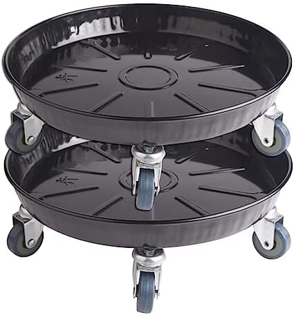 ARTLINE Round Plant Stand with Lockable Wheels, Heavy Duty for Indoor Outdoor, Large Rolling Dolly Planter Caddy on Casters to Carry Potted Flower Pot, Round Metal Tray NO Holes, Black by ARTLINE