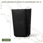 Large Resin Plant Pots,Tall Planter Outdoor Indoor,2 Pack Outdoor Tall Plastic Planter Set, Large Flower Pots with Drainage Holes, for Porch Entryway Patio Yard Garden, Dark Brown - Image 4