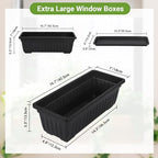 GREANER Rectangle Planters for Indoor Plants, 6 Pack 16.9x7.48 Inch Large Vegetable Flower Herb Window Boxes, Outdoor Plastic Growing Pots with Tray for House Windowsill Balcony Garden Use (Black) - Image 2