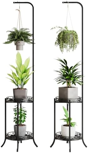 COPREE 2-tier Hanging Plant Stand 2 Pack, Space-Saving Iron Planter Shelves Flower Pot Organizer Rack Multiple Flower Pot Display Holder Shelf Indoor Outdoor Heavy Duty Planter Shelving Unit by COPREE