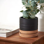 HERDUK 6 Inch Plant Pots, Ceramic Planter Pot with Drainage Hole & Saucer, Indoor/Outdoor Cylinder Round Planter Pot, Matte Black & Brown - Image 5