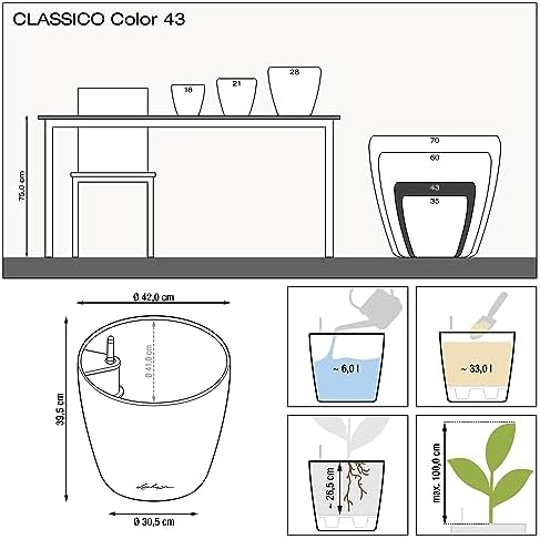 Lechuza 13244 Classico Color 43 Self-Watering Planter for Indoor and Outdoor Use, 17" x 17" x 16", Slate Matte - Image 4