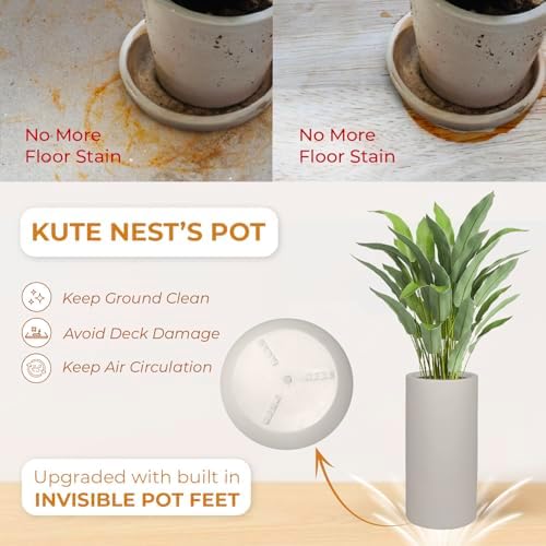 KUTE NEST 19.5" Premium Tall Tubo Fiberstone Outdoor Planter - Taupe - Image 6