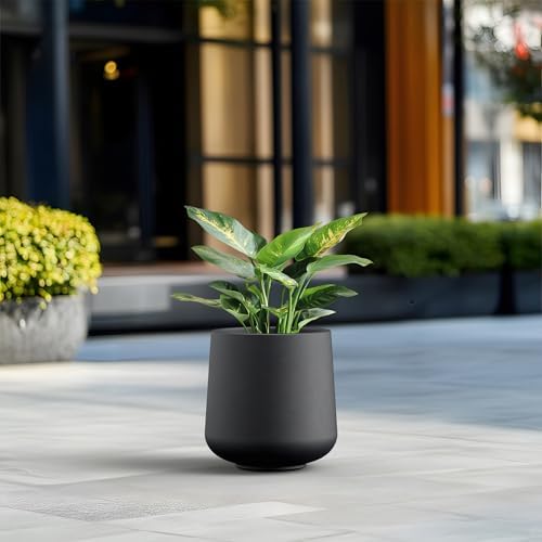 Kante Round Concrete Planter, 13-Inch Dia Barrel-Style Garden Pots with Drainage Hole for Home, Patio and Garden, Flower and Tree Planter (10.2" Opening), Black - Image 4