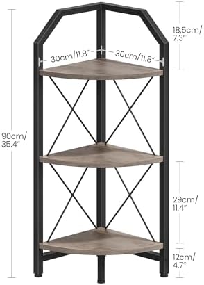 CHOEZON 3-Tier Corner Shelf, Industrial Corner Bookshelf, 35.4" Storage Stand, Plant Stand Display Shelf, Bookcase for Bedroom, Living Room, Home Office, Greige and Black TCJ03BG - Image 2