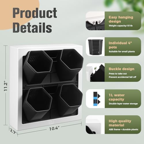Wall Mounted Planter, Vertical Garden with 4 Grow Pots - Image 2