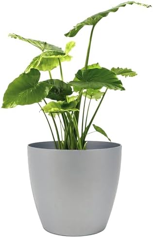 Memphis 15" Round Indoor Floor Planter Pot – Lightweight & Durable Plastic, Modern Design, Made in USA, Recyclable Large Plant Container for Home & Office Décor (Silver) by GreenlinePlanters