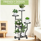 5 Tier Plant Stand, Metal Plant Shelf Indoor Outdoor,Tall Corner Multiple Plants Shelf for Garden Balcony Patio Living Room, Tiered Corner Rack Flower Stands with Wheels - Image 6