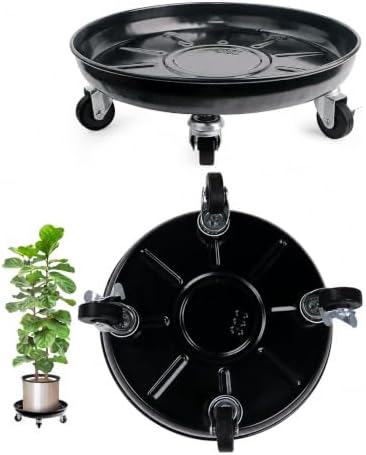 Heavy-Duty Plant Caddy with Wheels 12 Inch, 360° Lockable Caster,Outdoor Rolling Plant Dolly That is Not Easily Rusted, Indoor Metal Plant Cart with Rollers, Plant Pot Trolley, Black 3Pack by TADPOLEBABY