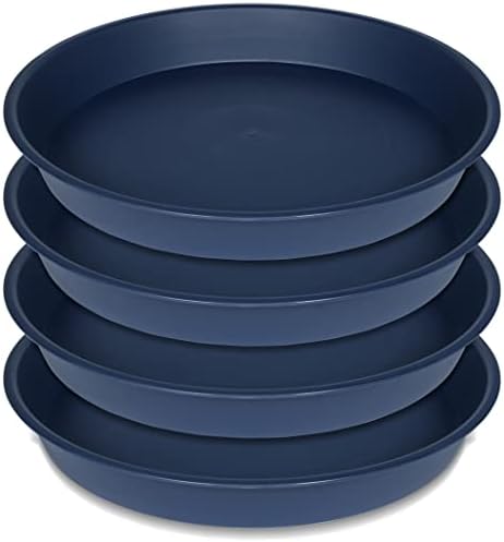 4 Pack of 14 inch Plant Saucers Bird Bath Bow Round, Plastic Plant Saucer Tray for Pots, White Planters for Indoor Plants, Plant Trays for Planter 12-15" (14", Blue) by Bleuhome