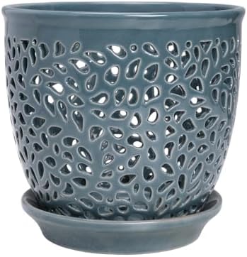 Elegant Orchid Pot with Holes, Large 6.5 inch Premium Porcelain Ceramic Orchid Pot for Repotting, Durable Ceramic Planter with Removable Saucer for Easy Drain, Planter Gifts for Moms by MamaCozyLife