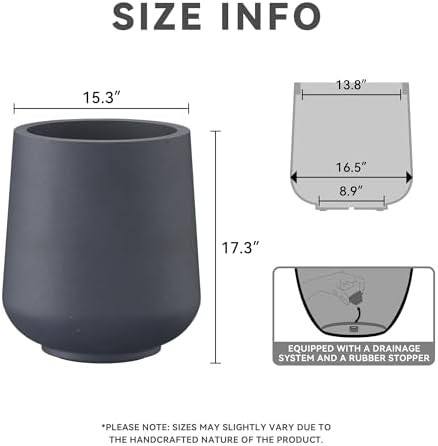 Kante Large Round Curved Charcoal Concrete Planter 16.5" Dia, Outdoor - Image 2