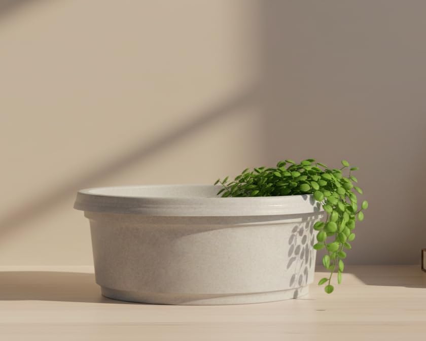 13 inch by 5 inch Granite Colored Pot with Saucer - Image 4