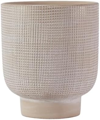 Olly & Rose Barcelona Raised Ceramic Plant Pot 22.5 x 24.5cm Patterned Light Beige Large Plant Pots Outdoor and Indoor - Beige Planters - Flower Pots by OllyRoseEngland