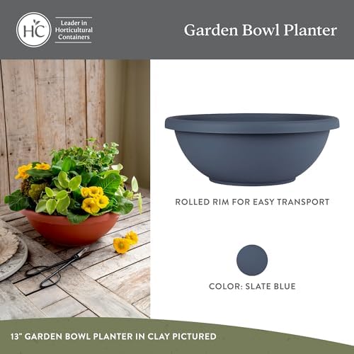 The HC Companies Shallow Planter with Drainage - Contemporary Garden Bowl Planter for Flowers, Herbs & More - Round Succulent Planter Pot for Indoors and Outdoors (13" Slate Blue, Pack of 1) - Image 2