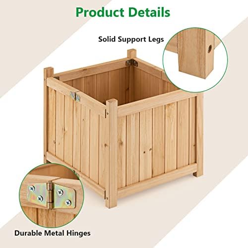 GRAFFY Raised Garden Bed, Folding Wood Planter Box w/Removable Bottom & Drainage, Indoor Outdoor Square Elevated Planter for Flower Herb Vegetable Fruit, Plant Container for Grass Lawn Patio Backyard - Image 6